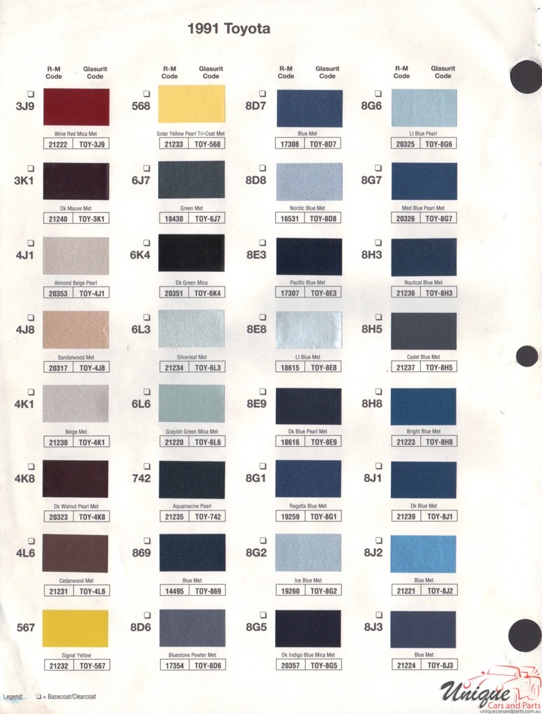 1991 Toyota Paint Charts RM 2